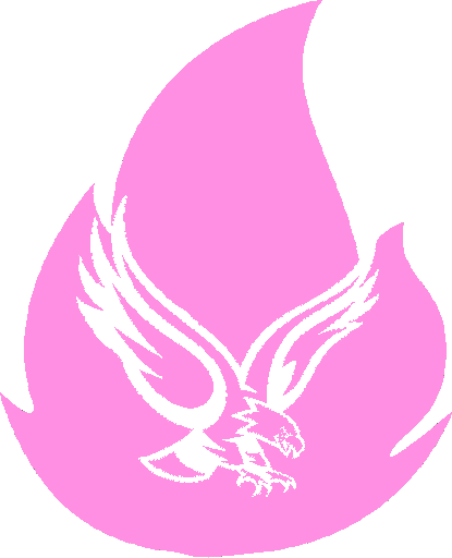 A white outline of the BC Eagle in flight is set against a bubblegum pink flame